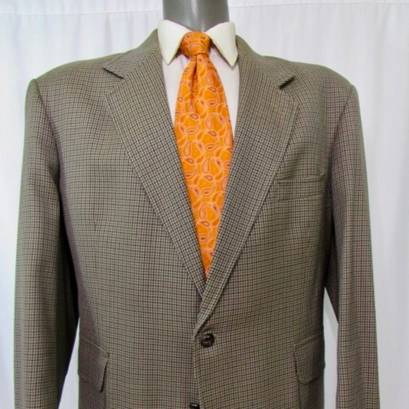 Pendleton Other - Pendleton USA 100% Wool Sz 48R Brown Houndstooth Elbow Patch Vented Sport Coat